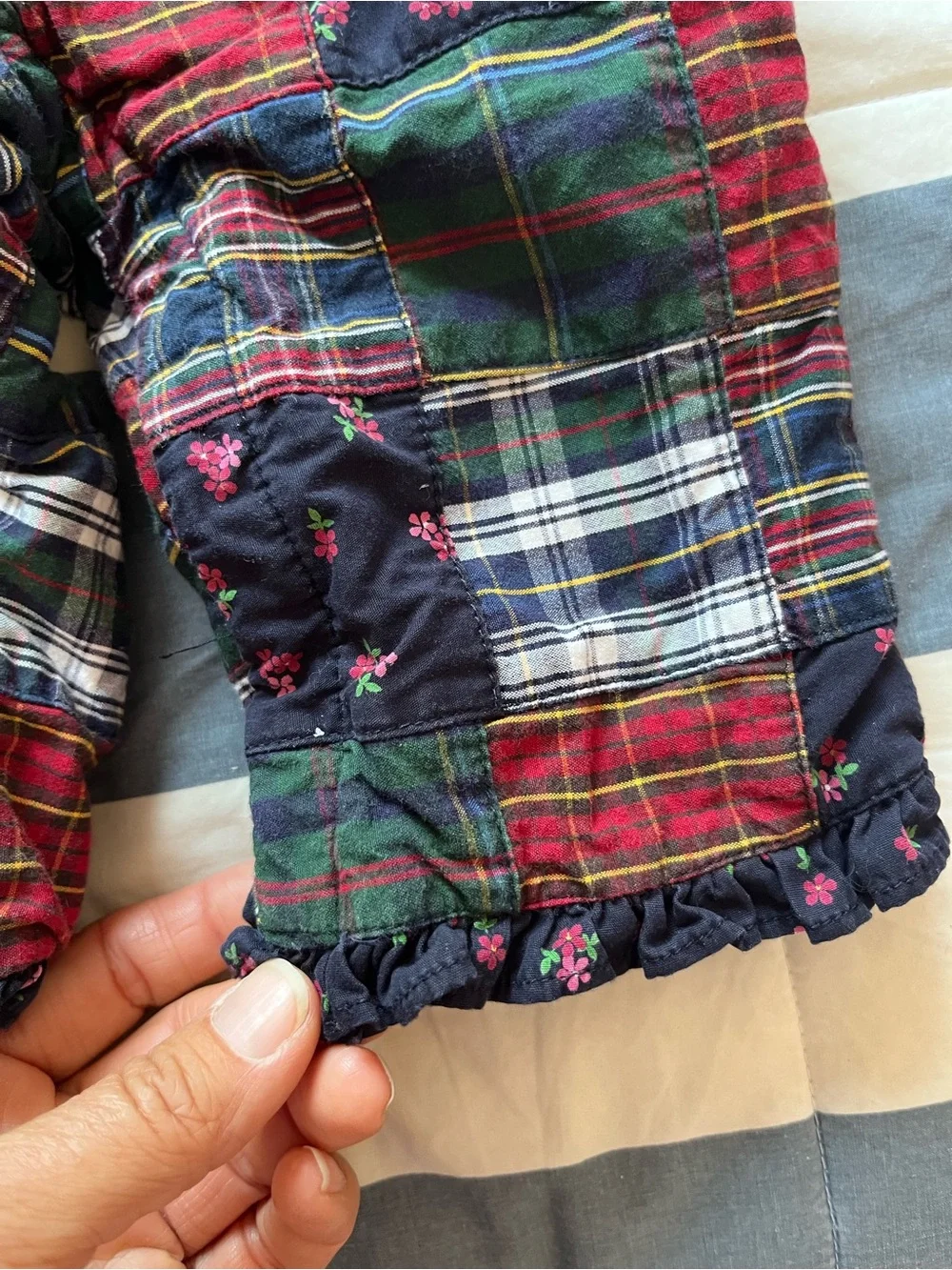 GAP Girls Plaid Patchwork Pants in Navy, Red & Green